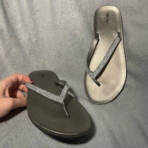 silver flip flops w/rhinestones on the straps